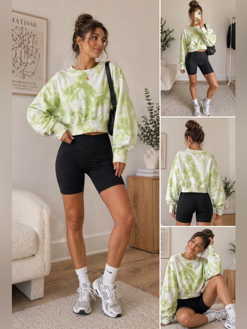 TNA Aritzia Green Tie Dye Cropped Sweatshirt Crewneck Pullover Size M